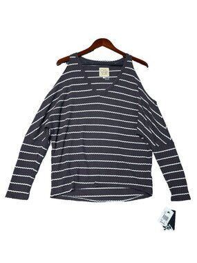 NWT Chasor Women's Cold Shoulder Striped Waffle Knit Top S Black & White i1829